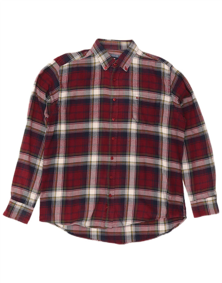 COMMANDER Camicia da uomo in flanella taglia 41/42 grande cotone a quadri bordeaux