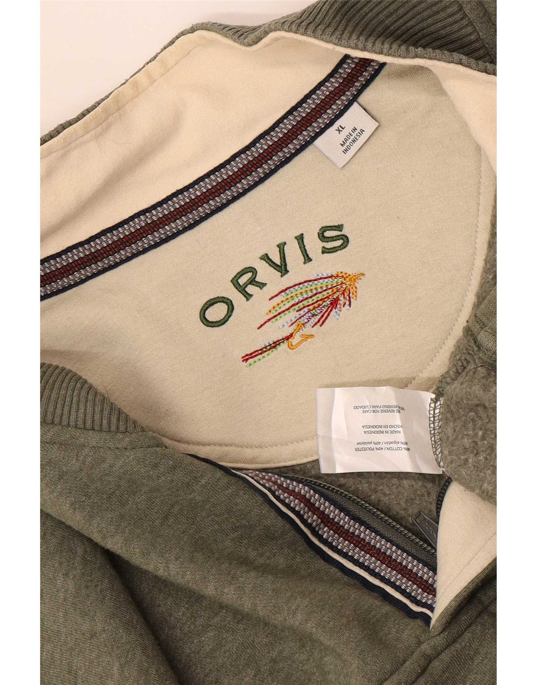Felpa da uomo con collo con zip Orvis, maglione XL, cotone kaki