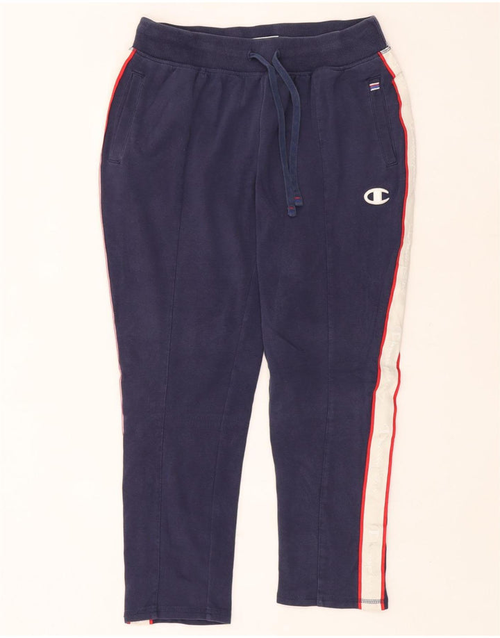 CHAMPION Womens Tracksuit Trousers UK 12 Medium Navy Blue Colourblock