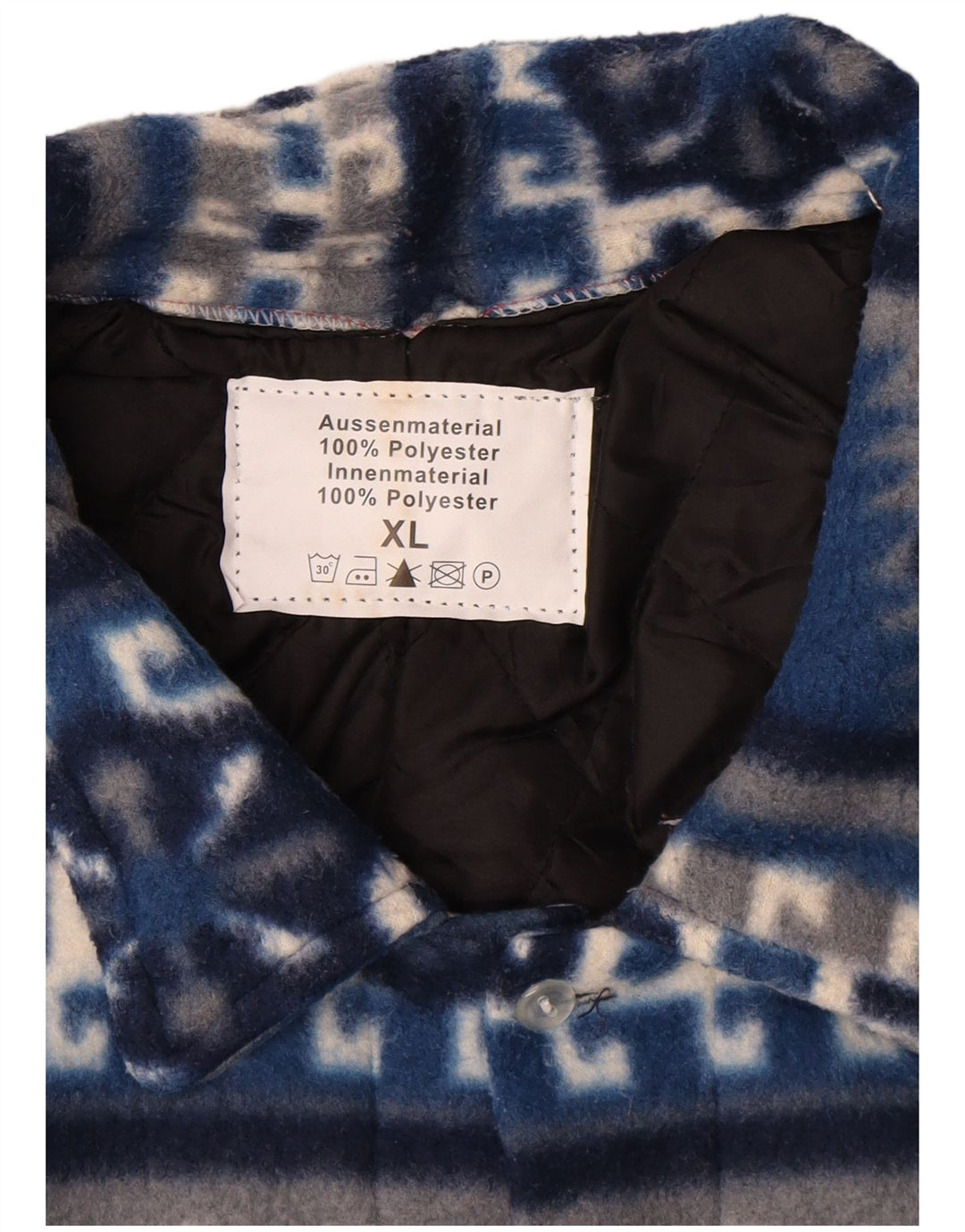 Vintage Mens Lumberjack Flannel Shirt XL Blue Fair Isle Polyester