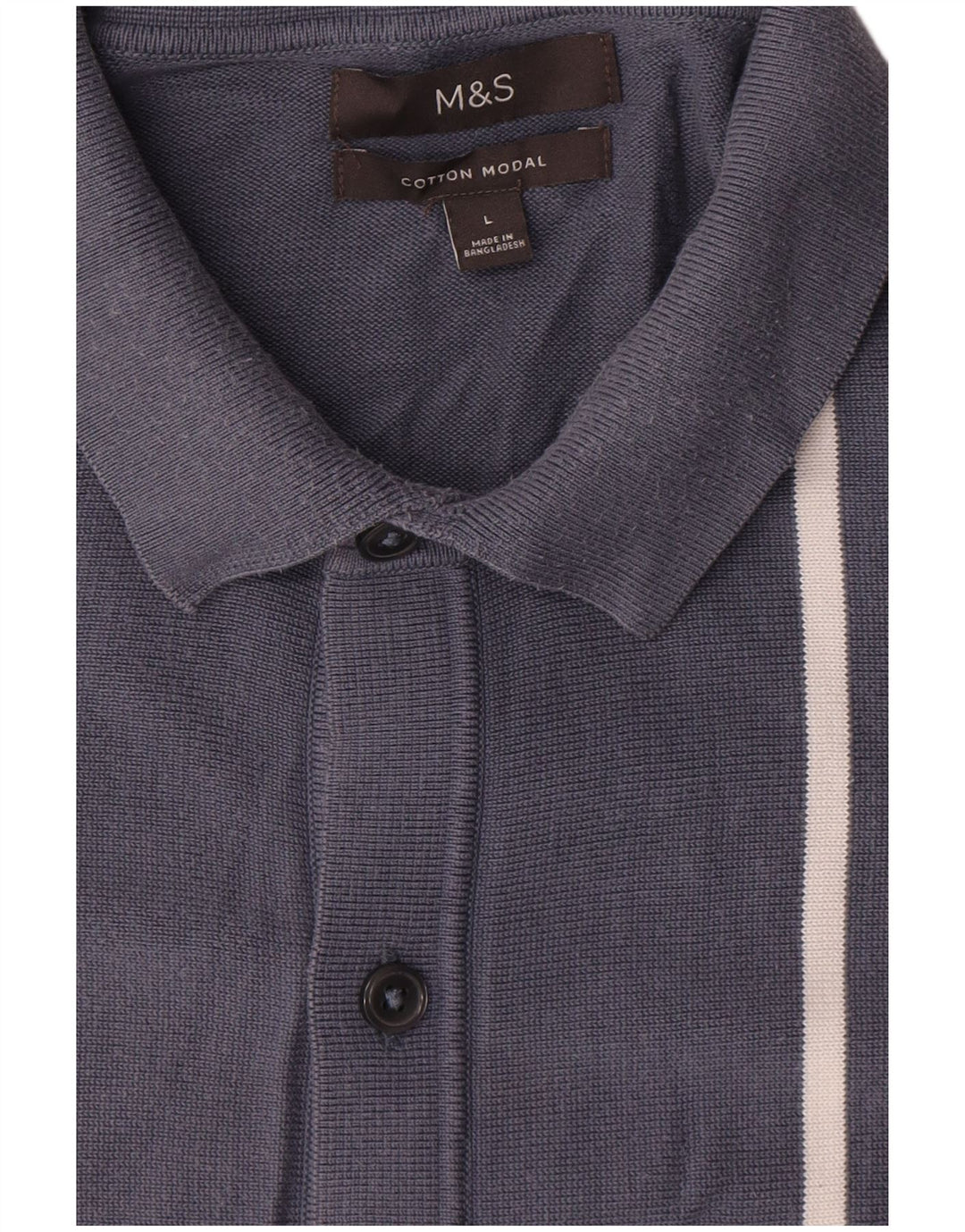 Marks & Spencer Mens Cardigan Sweater Large Navy Blue Striped Cotton