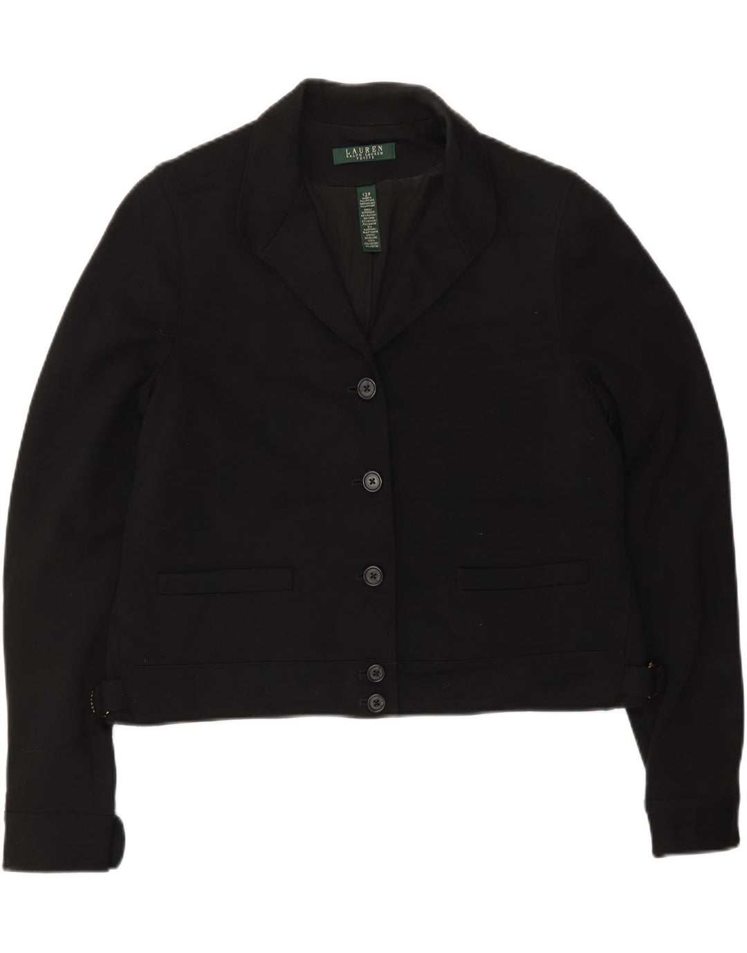 RALPH LAUREN Womens Petite Crop 5 Button Blazer Jacket US 12 Large Black
