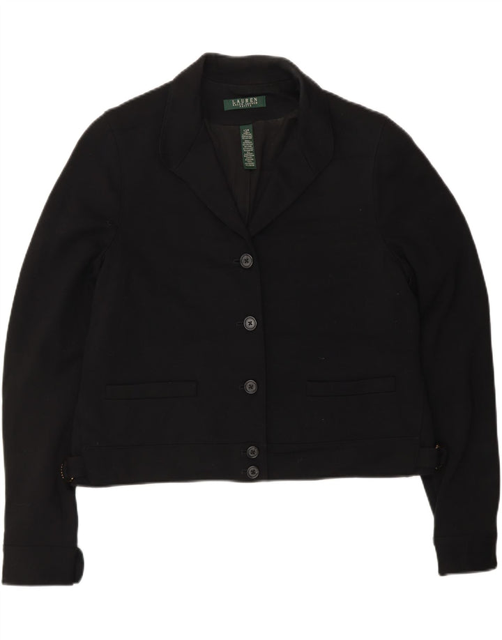 RALPH LAUREN Womens Petite Crop 5 Button Blazer Jacket US 12 Large Black