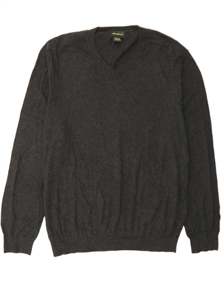 EDDIE BAUER Mens V-Neck Jumper Sweater XL Grey Cotton Vintage Eddie Bauer and Second-Hand Eddie Bauer from Messina Hembry 