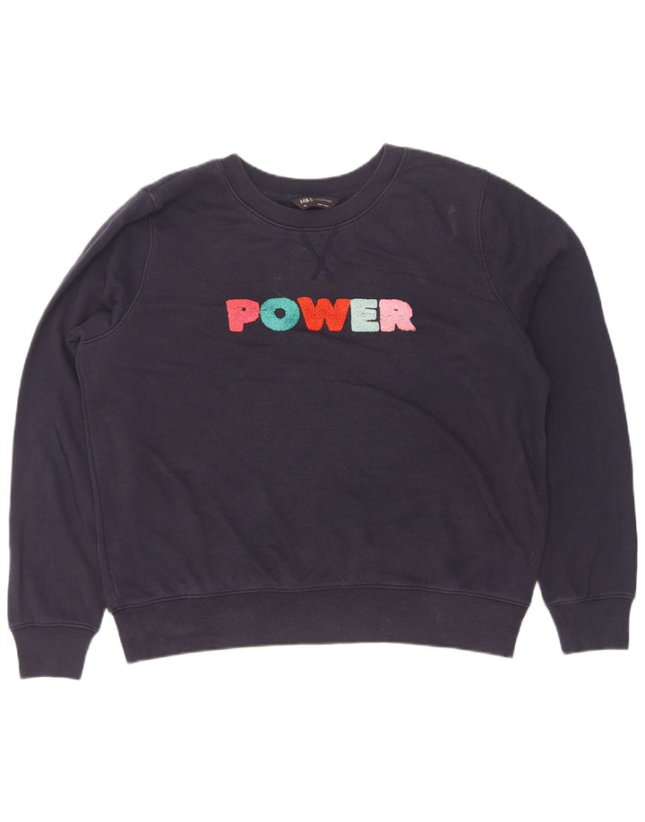 Marks & Spencer Dame Grafisk Sweatshirt Jumper UK 14 Large Navy Blue