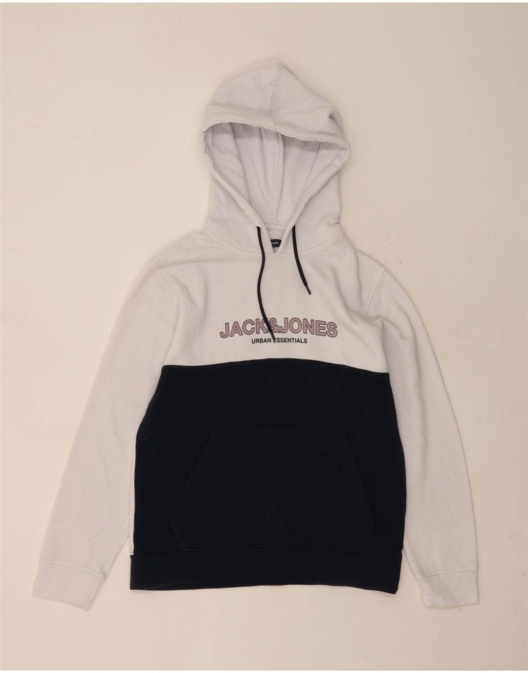 JACK & JONES Mens Graphic Hoodie Jumper Large White Colourblock Polyester