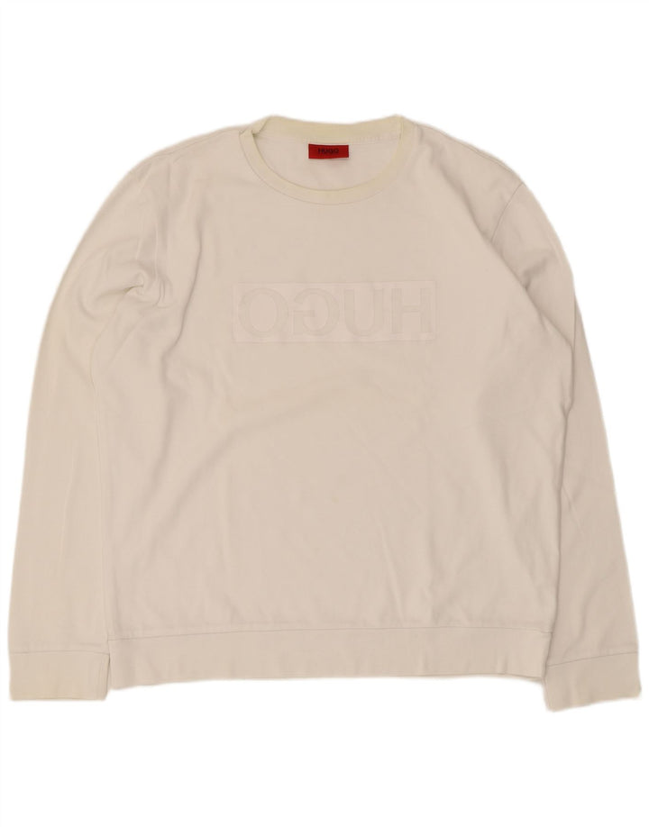 Hugo Boss Herren-Sweatshirt mit Grafik, XL, weiße Baumwolle