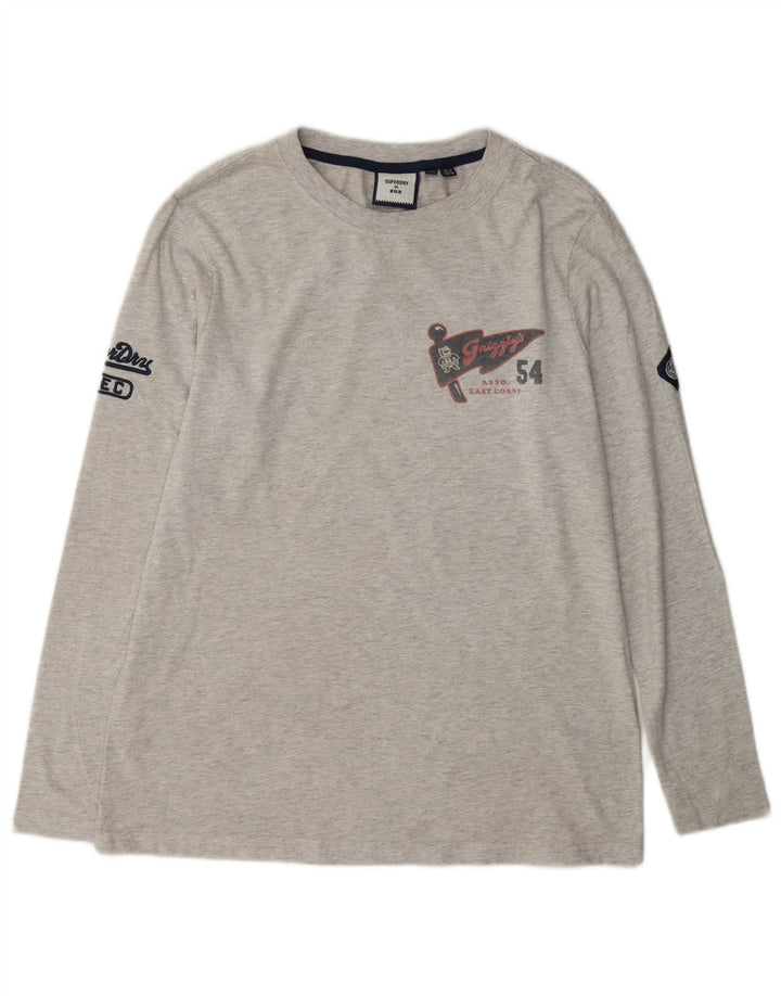 Superdry Womens Graphic Top Long Sleeve UK 12 Medium Grey Cotton