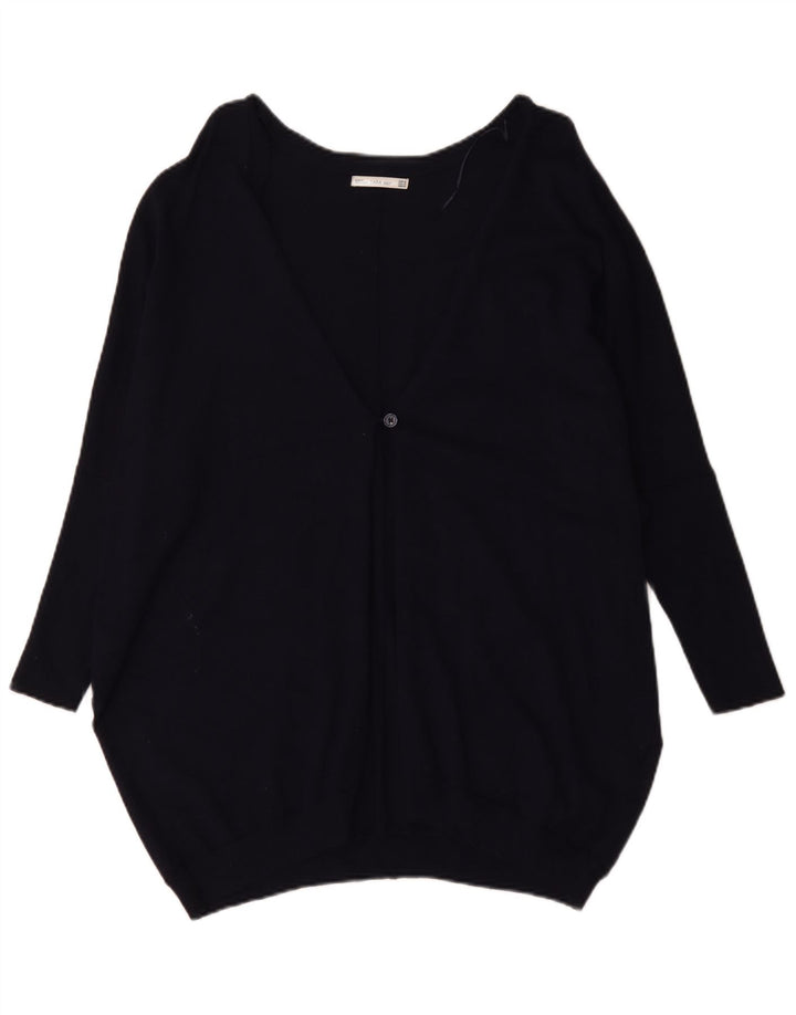 Zara Womens Oversized V-Neck Jumper Sweater UK 14 Medium Navy Blue