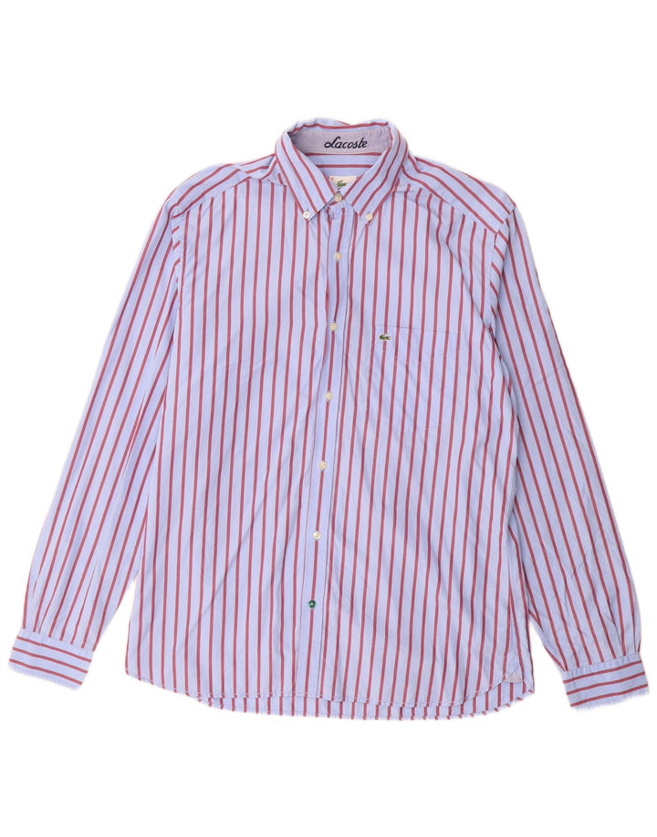 Lacoste Mens Shirt Size 41 Large Blue Pinstripe Cotton