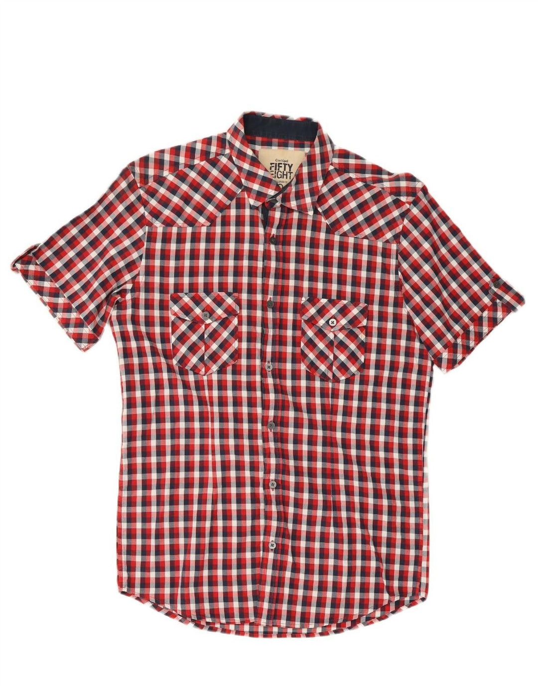 CONBIPEL Mens Tailored Fit Short Sleeve Shirt Large Red Check