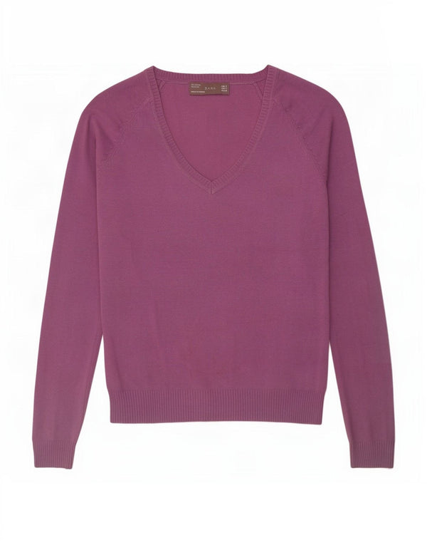 Zara Dame V-hals sweater UK 10 Lille lilla bomuld