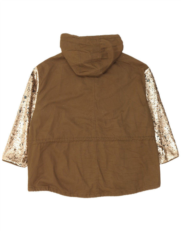 Zara Dame Hætte Oversized Parka Jacket UK 10 Small Khaki Colourblock
