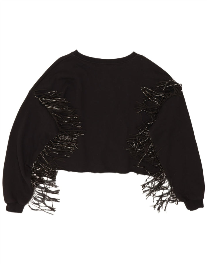 Zara Womens Crop Oversized Sweatshirt Jumper UK 14 Medium Black Cotton
