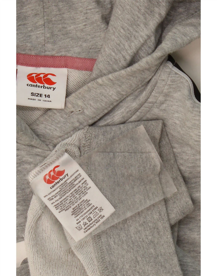 CANTERBURY Girls Graphic Hoodie Jumper 13-14 Years Grey Cotton Vintage Canterbury and Second-Hand Canterbury from Messina Hembry 
