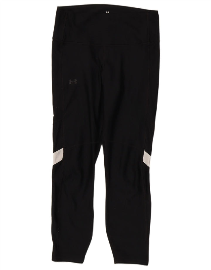 Under Armour Womens Crop Leggings UK 12 Medium Black Colourblock Polyester