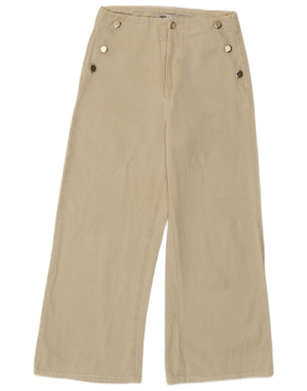 Zara Womens Wide Leg Chino Trousers EU 36 XS W26 L26 Beige Cotton