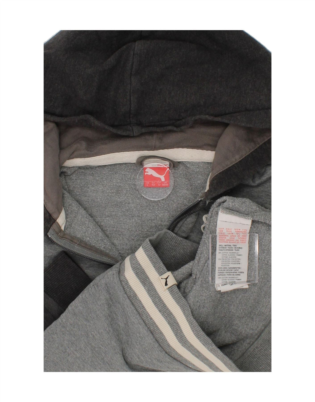PUMA Boys Graphic Zip Hoodie Sweater 11-12 Years Grey Cotton Vintage Puma and Second-Hand Puma from Messina Hembry 