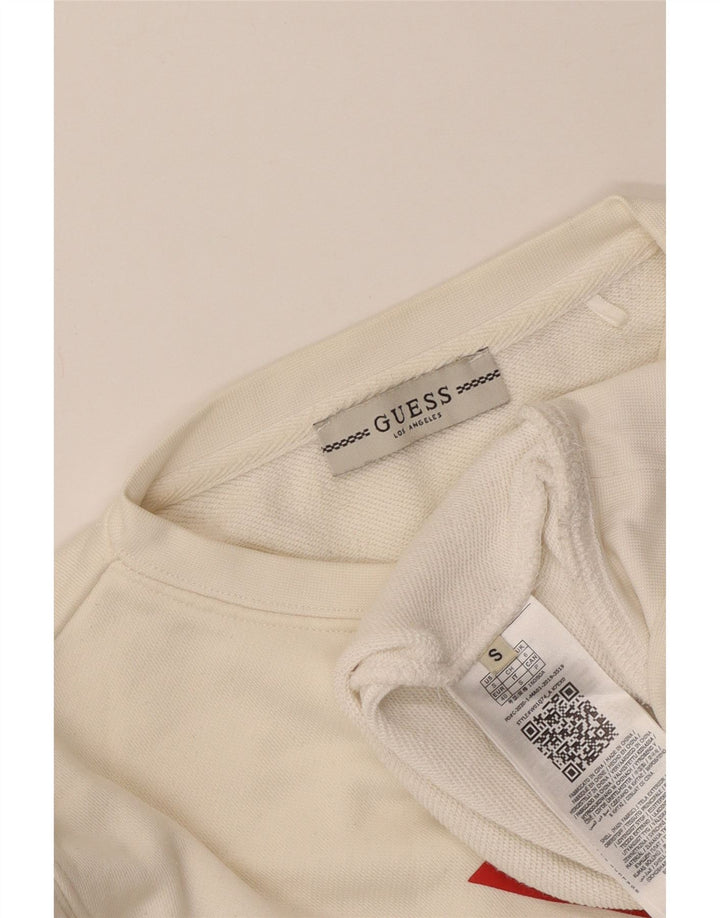 Guess Womens Crop Graphic Sweatshirt Jumper UK 10 Small Off White Polyamide