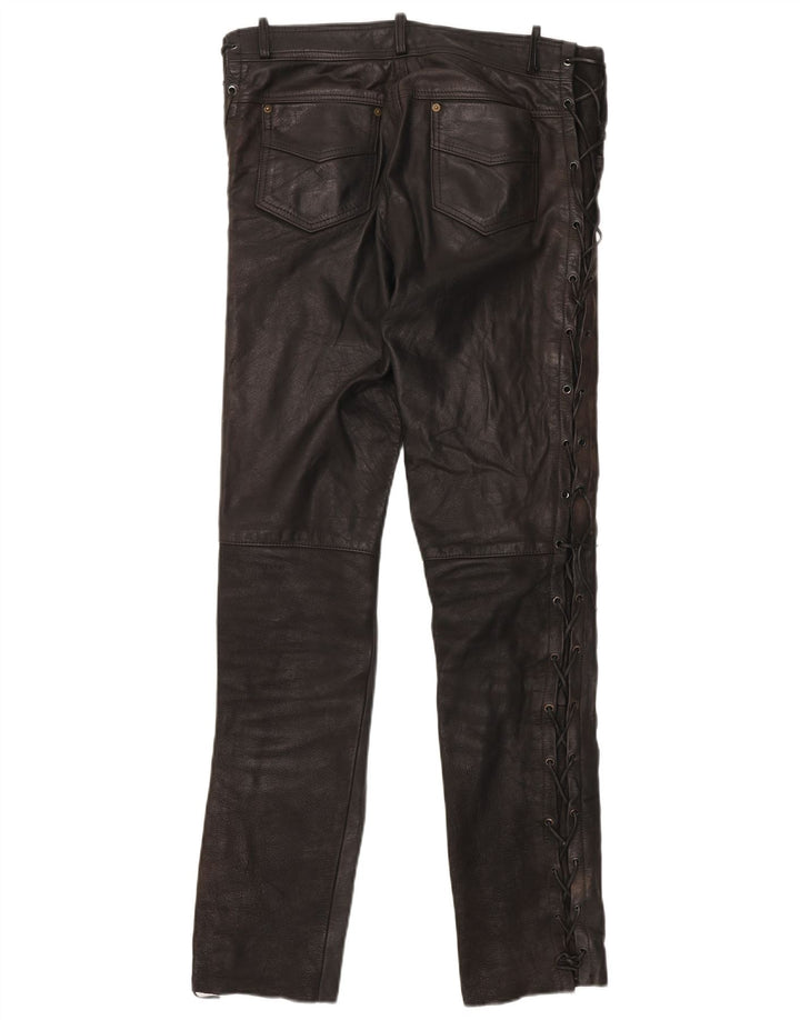 Vintage Mens Leather Trousers W36 L34 Black
