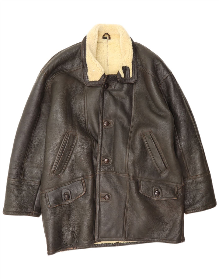 Vintage Mens Shearling Jacket Size 52 XL Brown