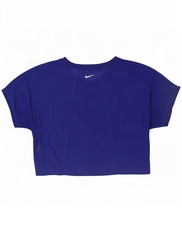 Nike Womens Dri Fit Crop Graphic T-Shirt Top UK 16 Grand Bleu Polyester