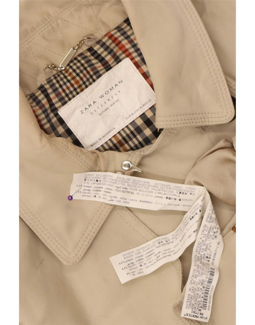 Trench doppiopetto da donna Zara UK 18 XL Poliestere beige