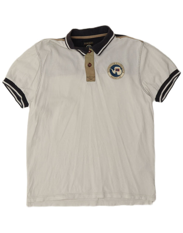 Napapijri Mens Geographic Graphic Rugby Polo Shirt XL White Colourblock