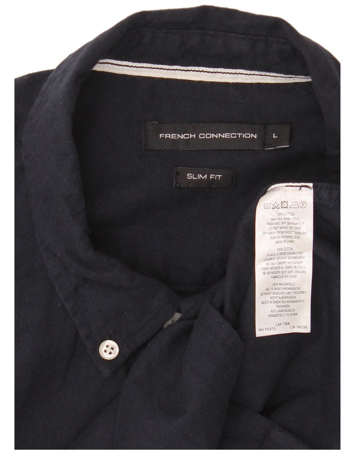 FRENCH CONNECTION Mens Slim Fit Shirt Large Navy Blue Cotton