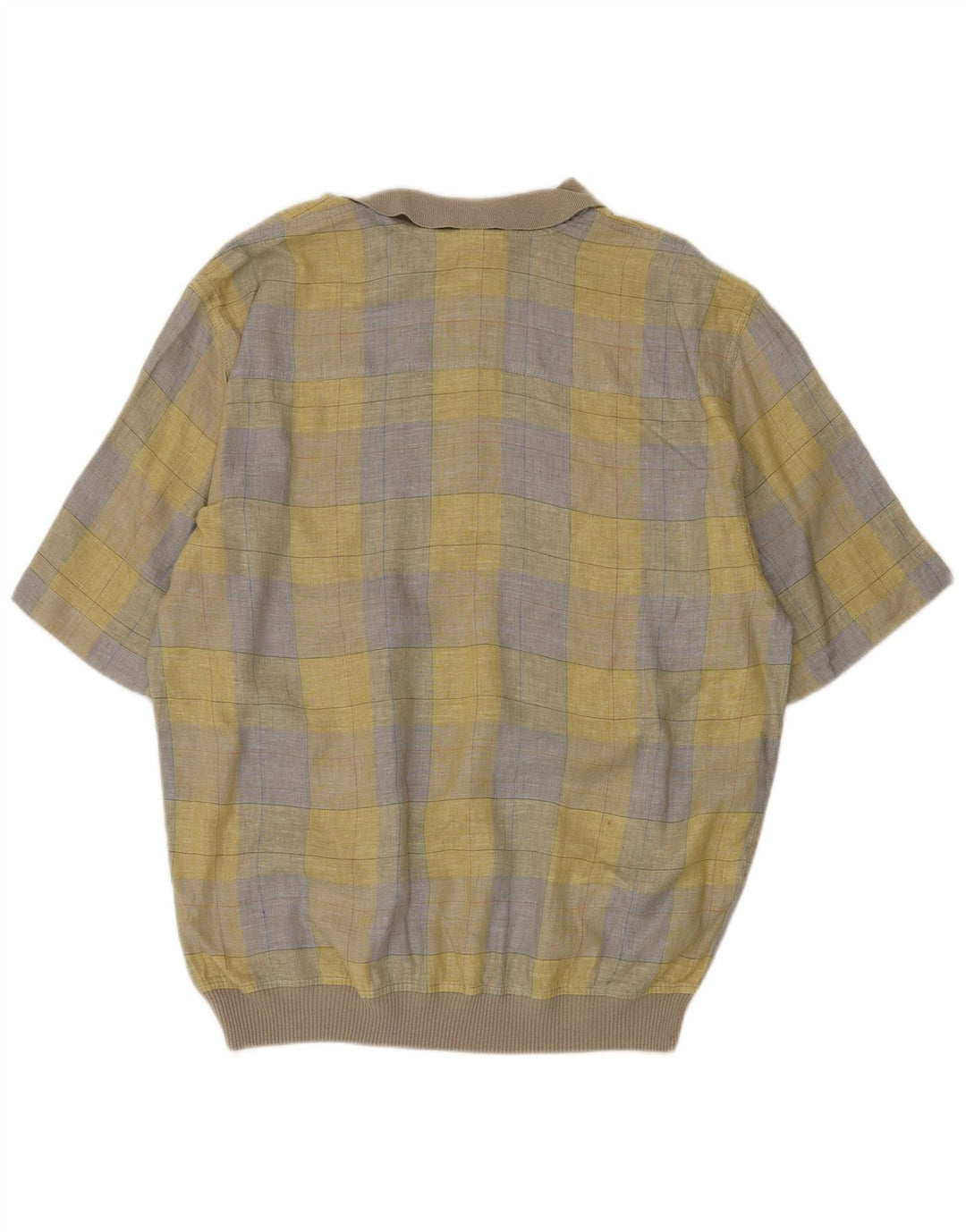 Donny & Max Mens Short Sleeve Pullover Shirt Large Yellow Check Linen