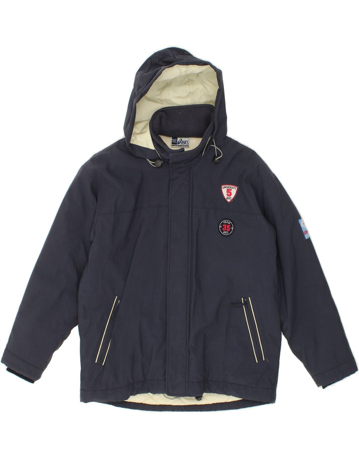 ASICS Boys Hooded Windbreaker Jacket 11-12 Years Navy Blue Nylon Vintage Asics and Second-Hand Asics from Messina Hembry 