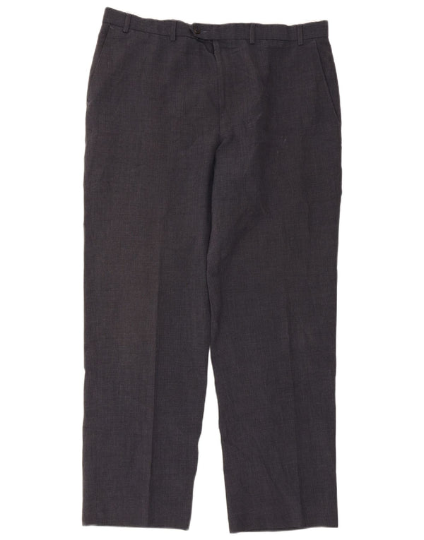 Pantaloni da abito dritti da uomo Marks & Spencer W38 L31 poliestere blu navy