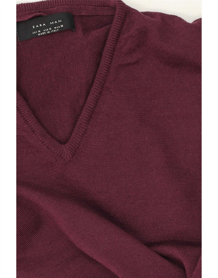 Zara Mens V-Neck Jumper Sweater Medium Purple