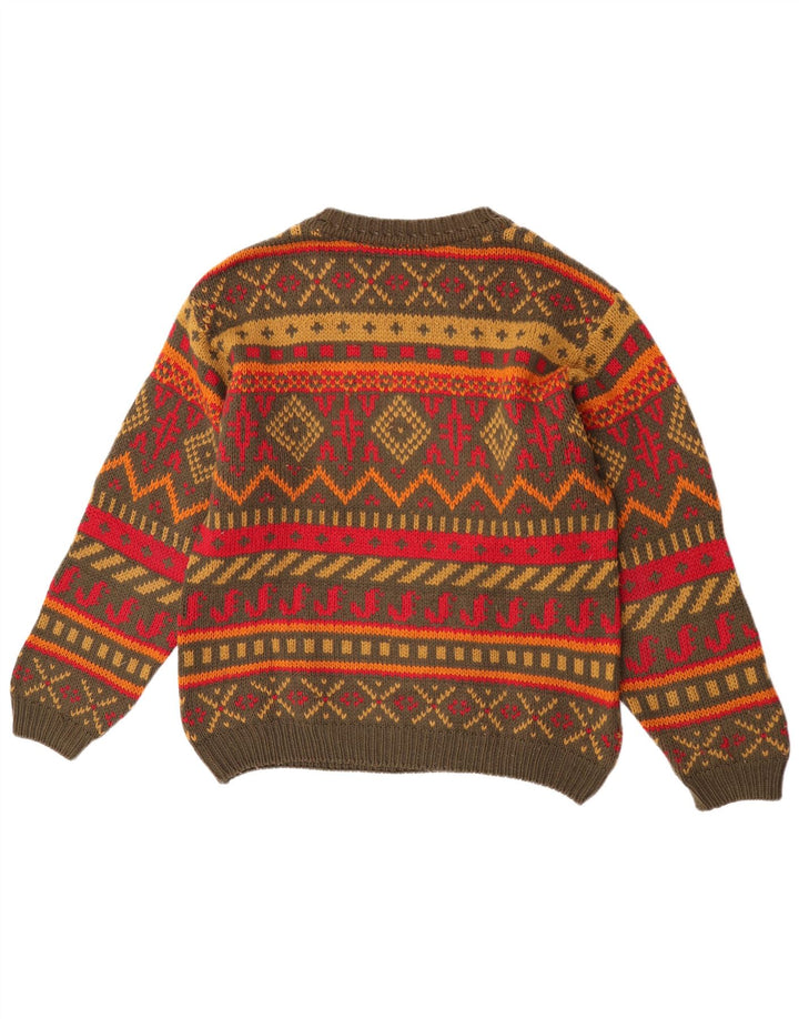 Chambers Mens Crew Neck Jumper Sweater Medium Green Geometric Wool