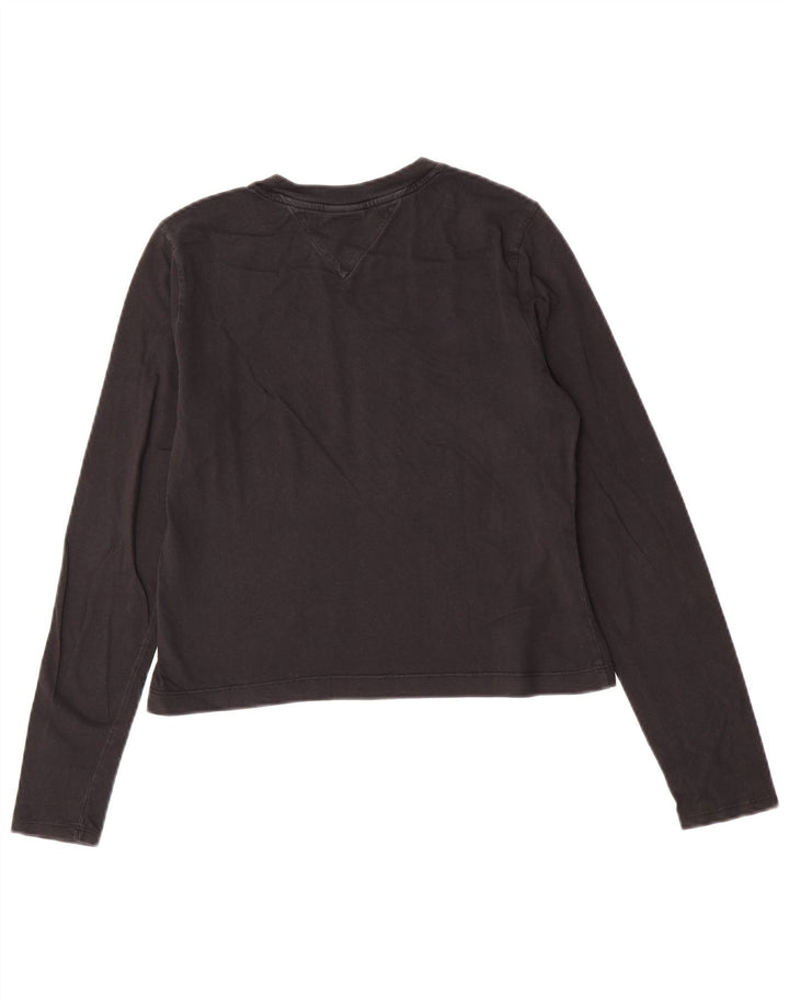 Tommy Hilfiger Womens Crop Graphic Top Long Sleeve UK 12 Medium Black