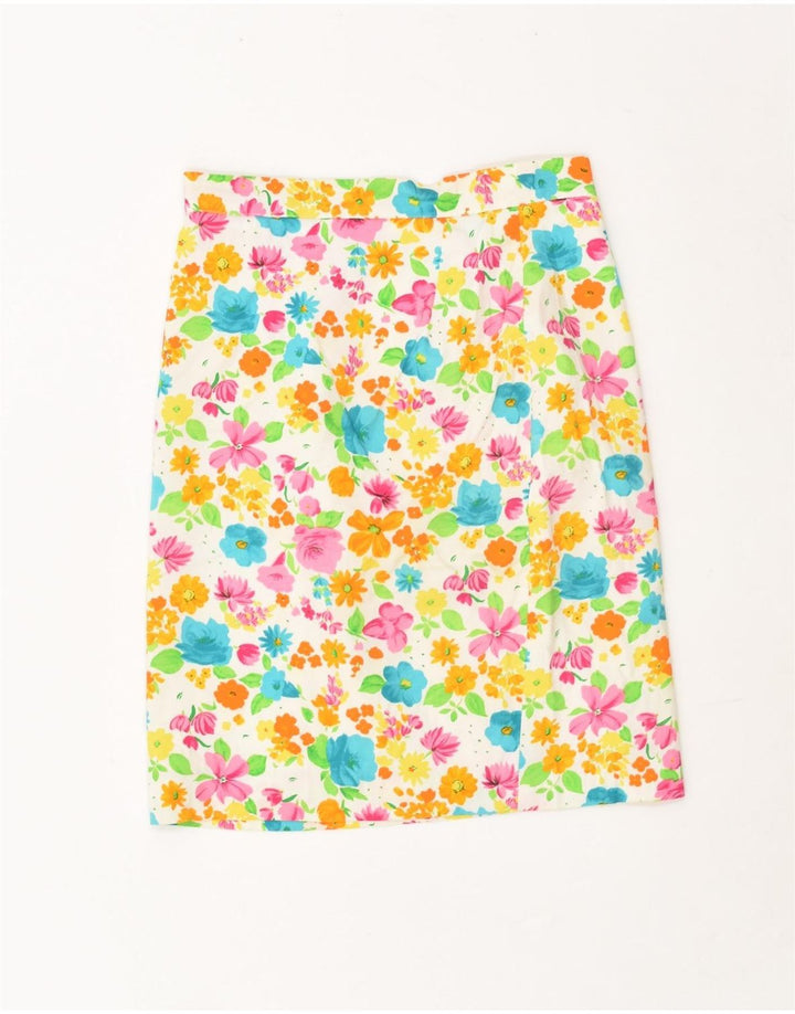 VINTAGE Womens Straight Skirt UK 12 Medium W28 Multicoloured Floral Cotton | Vintage Vintage | Thrift | Second-Hand Vintage | Used Clothing | Messina Hembry 
