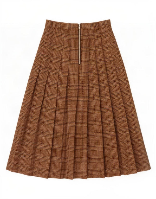 Libra Γυναικεία πλισέ φούστα UK 12 Medium W28 Καφέ μαλλί Houndstooth