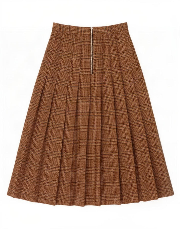 Damska plisowana spódnica Libra UK 12 Medium W28 Brązowa wełna w pepitkę