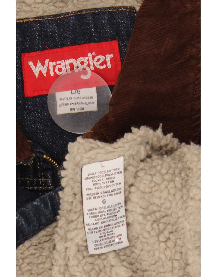 Wrangler Mens Sherpa Denim Jacket UK 40 Large Blue Cotton