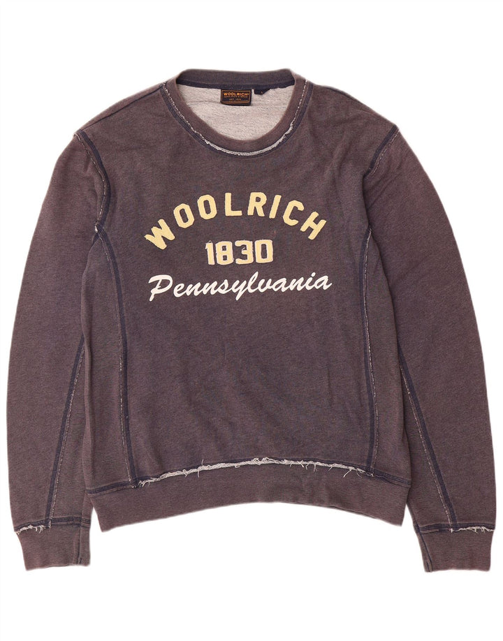 Woolrich Mens Graphic Sweatshirt Jumper Large Navy Blue Cotton