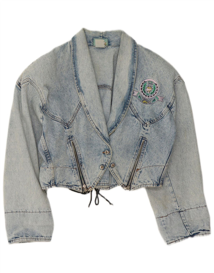 Vintage Womens Crop Denim Jacket UK 14 Medium Blue