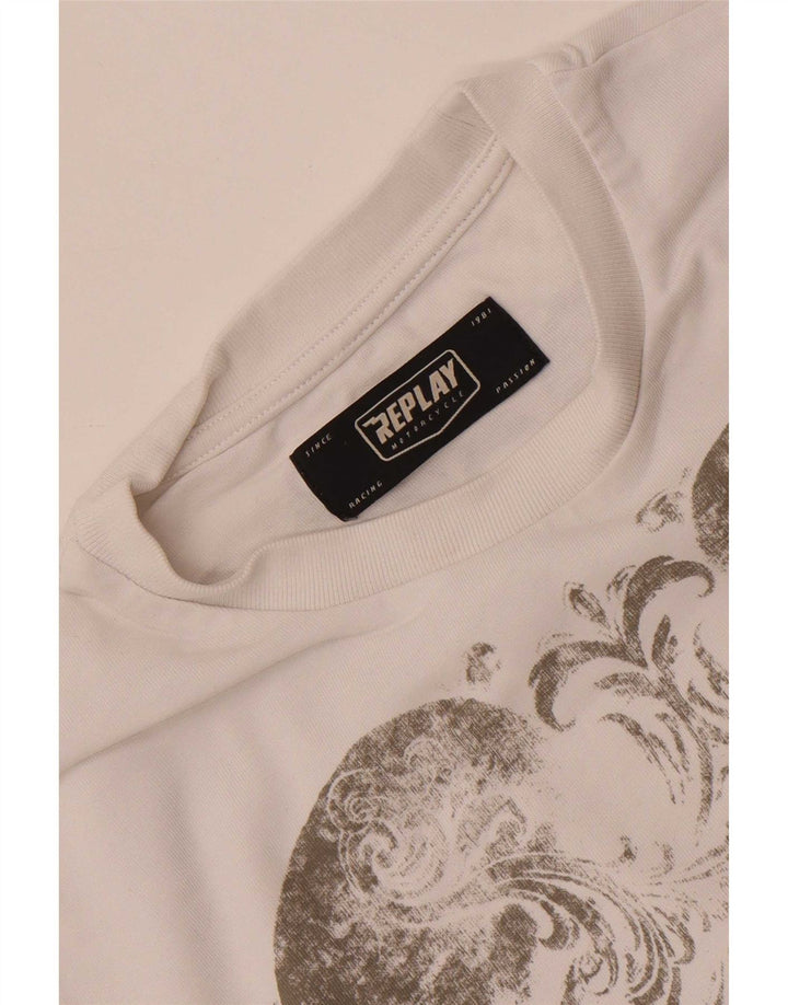 Replay Mens Graphic T-Shirt Top Small White