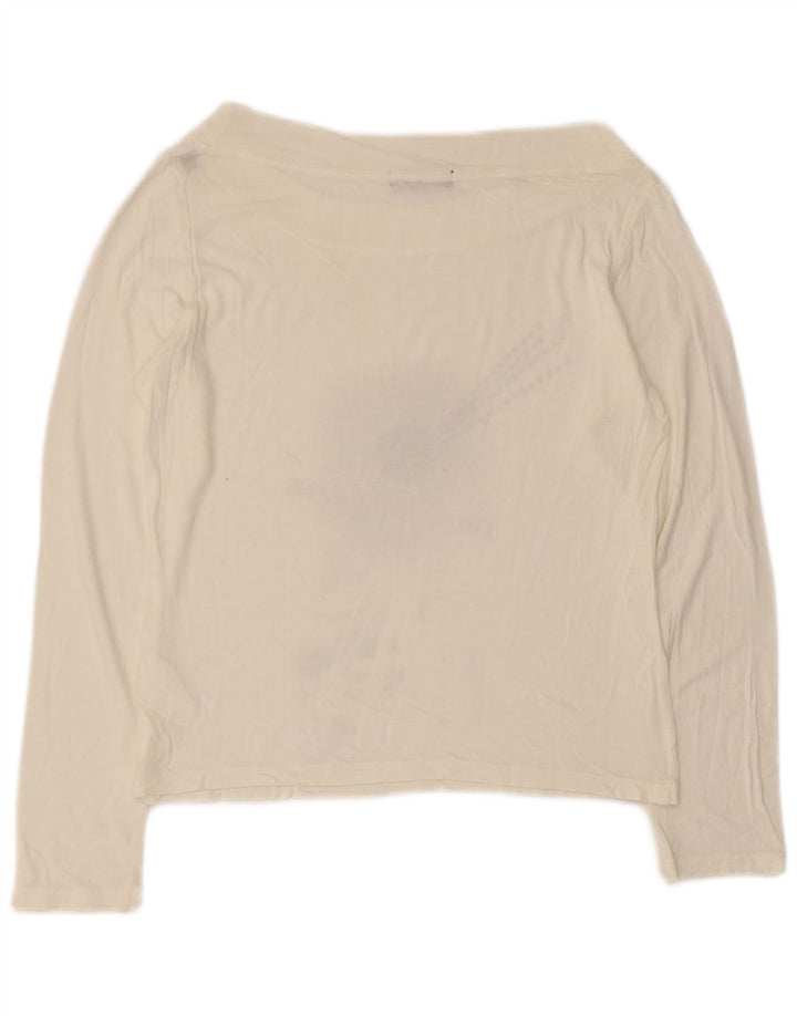 TRUSSARDI JEANS Womens Crop Graphic Top Long Sleeve UK 12 Medium White