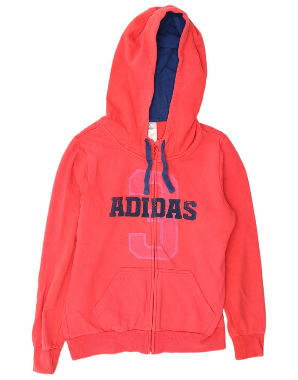 Adidas Dame Grafisk Hættetrøje Sweater UK 14 Medium Rød Bomuld