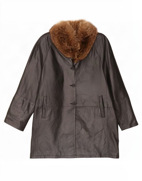 Casaco de couro oversized feminino vintage UK 18 XL preto