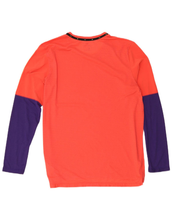 Nike Mens Dri Fit Graphic Top Long Sleeve Large Orange Colourblock
