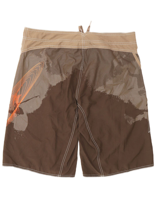 Adidas Mens Graphic Swimming Shorts Large Brown Colourblock Polyester