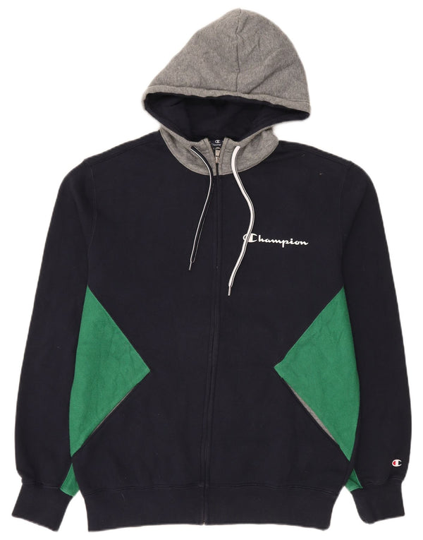Maglione con cappuccio e zip Champion da uomo, grande, in cotone color block blu navy