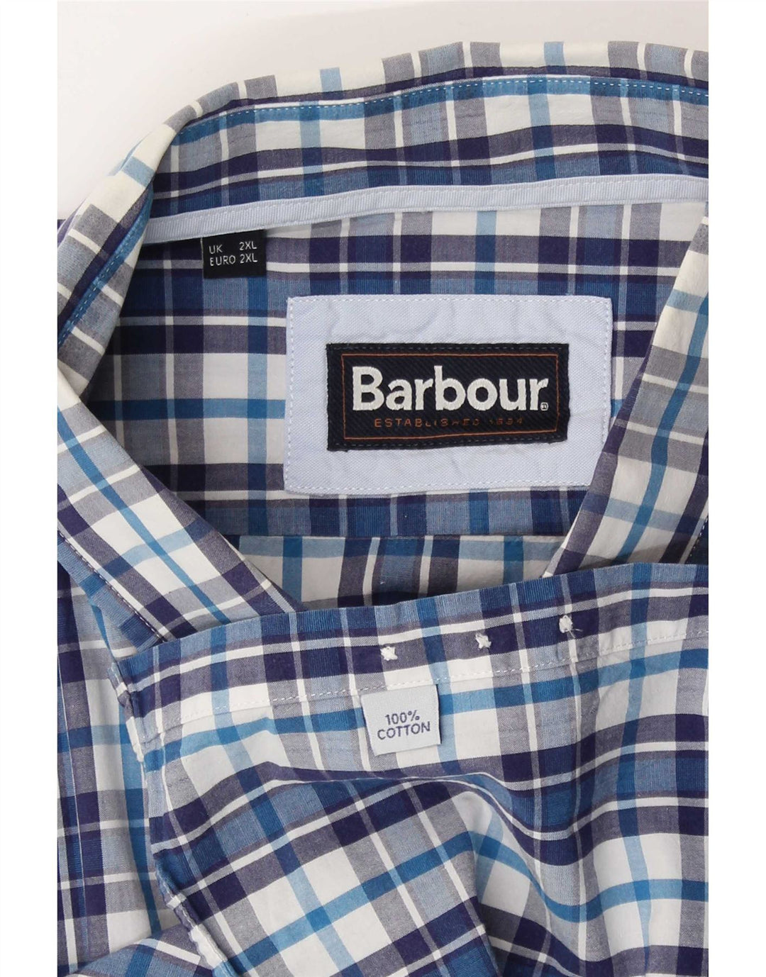 Barbour Herrenhemd 2XL blau kariert Baumwolle