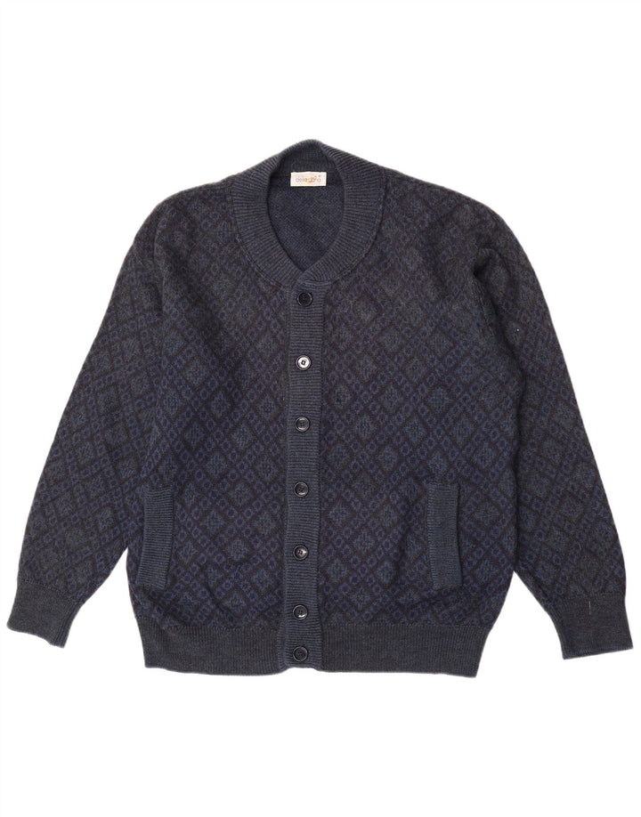 Della Ciana Mens Cardigan Sweater IT 52 Large Navy Blue Argyle/Diamond